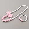 Plastic Bowkont Pendant Necklace and Round Beaded Stretch Bracelet SJEW-TAC0002-02-2