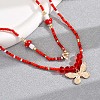 Resin Mushroom & Natural Shell & Glass Seed Beaded Alloy Butterfly Charm Double Layer Stretch Waist Chains for Women FS-WGE52BD-01-2