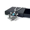 Navy Style Stainless Steel Pave Synthetic Turquoise Helm Pendant Necklaces TO0152-1