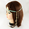 Women's Dyed Feather Braided Suede Cord Headbands OHAR-R187-03-2