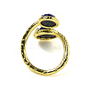 Round Natural Lapis Lazuli Open Cuff Rings RJEW-C087-02G-01-3