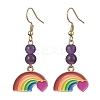 Rainbow Alloy Enamel & Natural Amethyst Dangle Earrings for Women EJEW-JE05923-1