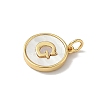 Brass Pave Natural Shell Flat Round with Letter Charms KK-Z115-13G-G-2