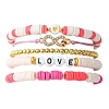 5Pcs 5 Style Polymer Clay Heishi & Word Love Beaded Stretch Bracelets Set BJEW-TA00297-2
