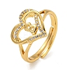 Heart with Letter Rack Plating Brass Micro Pave Clear Cubic Zirconia Adjustable Rings for Women RJEW-I105-01G-B-1