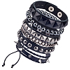 4Pcs 4 Styles Punk Style Hematite Round Beaded Stretch Bracelets & Rivets Bracelets  with Alloy Braided Bead Bracelets & Imitation Leather Bangles for Men Women BJEW-WH20002-09A-1