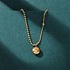 304 Stainless Steel Flat Round with Word Lucky Pendant Ball Chain Necklaces for Women NJEW-K255-45G-1