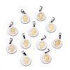 PVD Vacuum Plating Flat Round with San Benito & Word 304 Stainless Steel Charms X-STAS-I036-03B-1