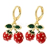 Brass Enamel Strawberry Dangle Earrings EJEW-L305-04G-4