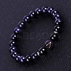 Sagittarius Round Synthetic Blue Goldstone & Natural Black Onyx(Dyed & Heated) Stretch Bracelets for Women Men EA3132-10-1