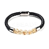 Natural Citrine Round Bead Braided Leather Cord Bracelets for Men Women BJEW-A009-11P-02-1