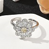 Flower Brass Micro Pave Cubic Zirconia Cuff Rings for Women RJEW-A069-01B-P-3