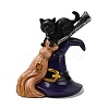 Resin Bewitched Cat with Broom Figurine Ornament DARK-PW0001-072-1