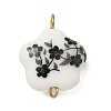 4Pcs 4 Colors Handmade Printed Porcelain Flower Connector Charms PALLOY-JF04405-01-3