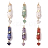 6Pcs 6 Styles Natural Carnelian & Green Aventurine & Rose Quartz & Quartz Crystal & Lapis Lazuli & Amethyst Copper Wire Wrapped Faceted Bullet Heart Pendants PALLOY-JF03482-01-1
