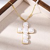 Cross 304 Stainless Steel & Plastic Pearl Pendant Necklaces for Women NJEW-U032-12G-2