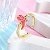 Rack Plating Brass Micro Pave Cubic Zirconia Open Cuff Rings for Women KK-K392-59G-04-1