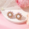 Flower Glass Seed Beaded with Natural Mashan Jade Stud Earrings for Women EJEW-MZ00208-03-2