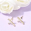 Cross Brass Micro Pave Clear Cubic Zirconia Stud Earrings EJEW-C186-18G-02-1