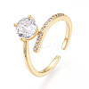 Brass Micro Pave Clear Cubic Zirconia Cuff Rings for Women KK-T074-10G-4