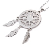 Non-Tarnish Woven Net/Web with Feather 201 Stainless Steel Boho Pendant Necklaces for Women NJEW-G087-08P-2