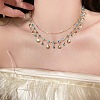 Alloy Indicolite Rhinestone Shell Shaped Tassel Double Layer Necklaces for Women FS-WG859AA-01-1