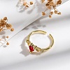 Rack Plating Brass Micro Pave Cubic Zirconia Open Cuff Finger Rings for Women RJEW-M028-90G-3