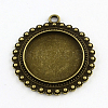 Tibetan Style Flat Round Alloy Pendant Cabochon Settings X-TIBEP-Q049-14AB-NR-1