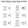 180Pcs 6 Style 202 Stainless Steel Spacer Beads STAS-UN0027-03-3