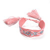 Word Love Polycotton(Polyester Cotton) Braided Bracelet with Tassel Charm BJEW-F429-06-1