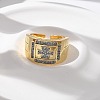 Brass Micro Pave Clear Cubic Zirconia Cuff Rings for Women RJEW-U041-21G-2