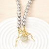 Brass Micro Pave Clear Cubic Zirconia Heart Pendant Round Beaded Necklaces for Women NJEW-D314-07PG-1