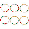 6Pcs Christmas Round Glass & Brass Beaded Stretch Bracelet Sets HE1918-1-4