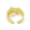 Clear Cubic Zirconia Rectangle & Rhombus Open Cuff Ring with Plastic Pearl Beaded RJEW-I091-15G-3