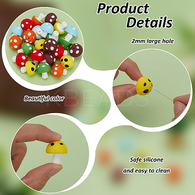 24Pcs 6 Colors Mushroom Food Grade Eco-Friendly Silicone Focal Beads SIL-FG0001-01-1