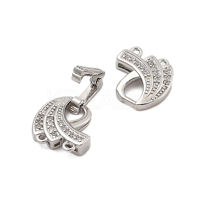 Brass Micro Pave Clear Cubic Zirconia Fold Over Clasps KK-C075-08P-1