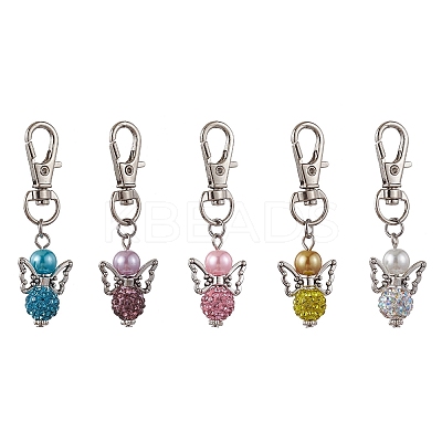 5Pcs 5 Colors Angel Polymer Clay Rhinestone Pendant Decorations HJEW-JM01745-1