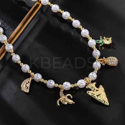 Brass Micro Pave Clear Cubic Zirconia Beaded Necklaces NJEW-Z059-05G-1