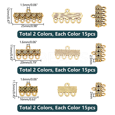 90Pcs 6 Styles Tibetan Style Zinc Alloy Chandelier Components Links FIND-PH0020-40-1