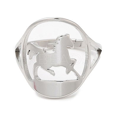 Non-Tarnish 304 Stainless Steel Horse Adjustable Ring for Women RJEW-M149-21P-1
