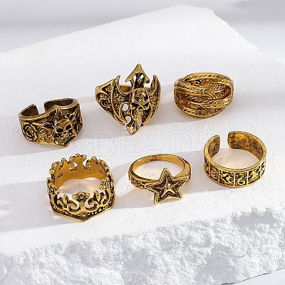 6Pcs 201 Stainless Steel Finger Rings for Men FS-WG288A9-02-1