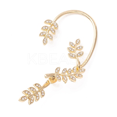 Leaf Crystal Rhinestone Alloy Ear Cuffs with Piercing EJEW-I262-02KCG-1