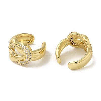 Rack Plating Brass Micro Pave Clear Cubic Zirconia Knot Cuff Earrings for Women EJEW-P280-10G-1