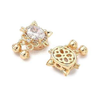 Brass Pave Cubic Zirconia Cat with Bowknot Multi-Strand Links KK-A286-17G-01-1