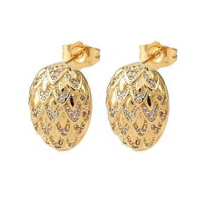 Brass Micro Pave Cubic Zirconia Egg Stud Earrings EJEW-B153-12G-1