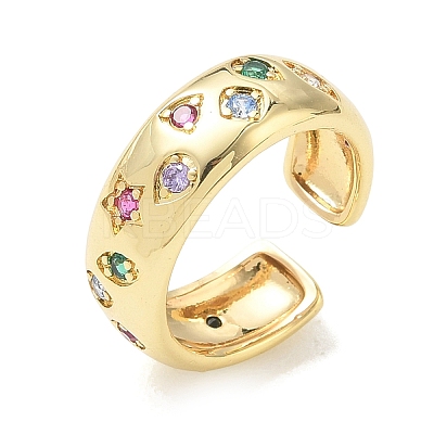Brass Micro Pave Colorful Cubic Zirconia Cuff Open Rings RJEW-Z145-05G-1