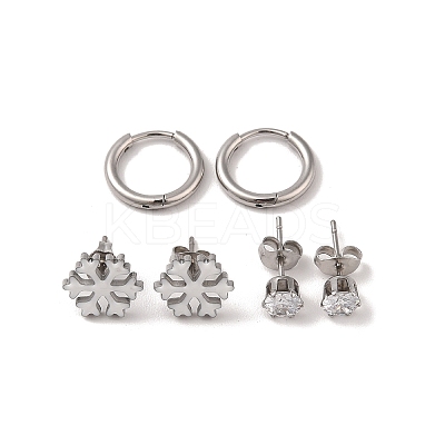 3 Pairs 3 Styles Christmas 304 Stainless Steel Hoop & Studs Earrings Set for Women EJEW-K279-12E-P-1