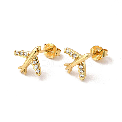 Clear Cubic Zirconia Airplane Stud Earrings EJEW-F301-02-1