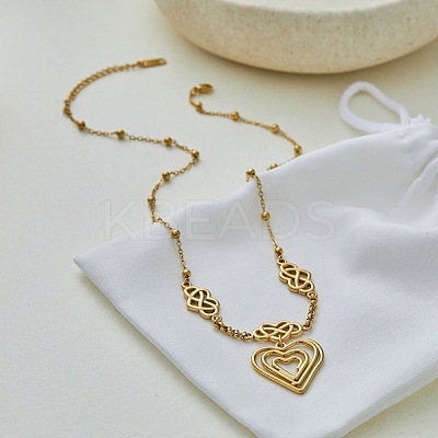 Valentine's Day 304 Stainless Steel Chinese Knot Heart Pendant Necklaces for Women WG6D189-01-1
