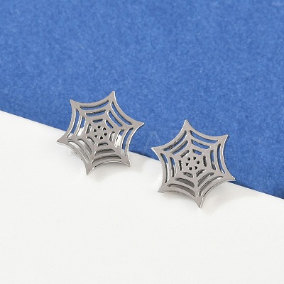 Non-Tarnish 304 Stainless Steel Spider Web Stud Earrings LS-EJEW-G294-01P-1